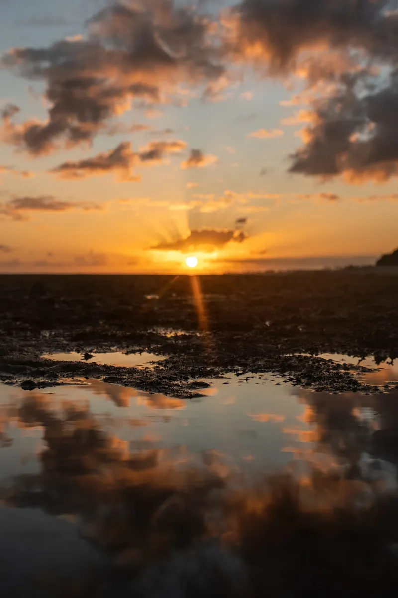 The sun is setting over a body of water