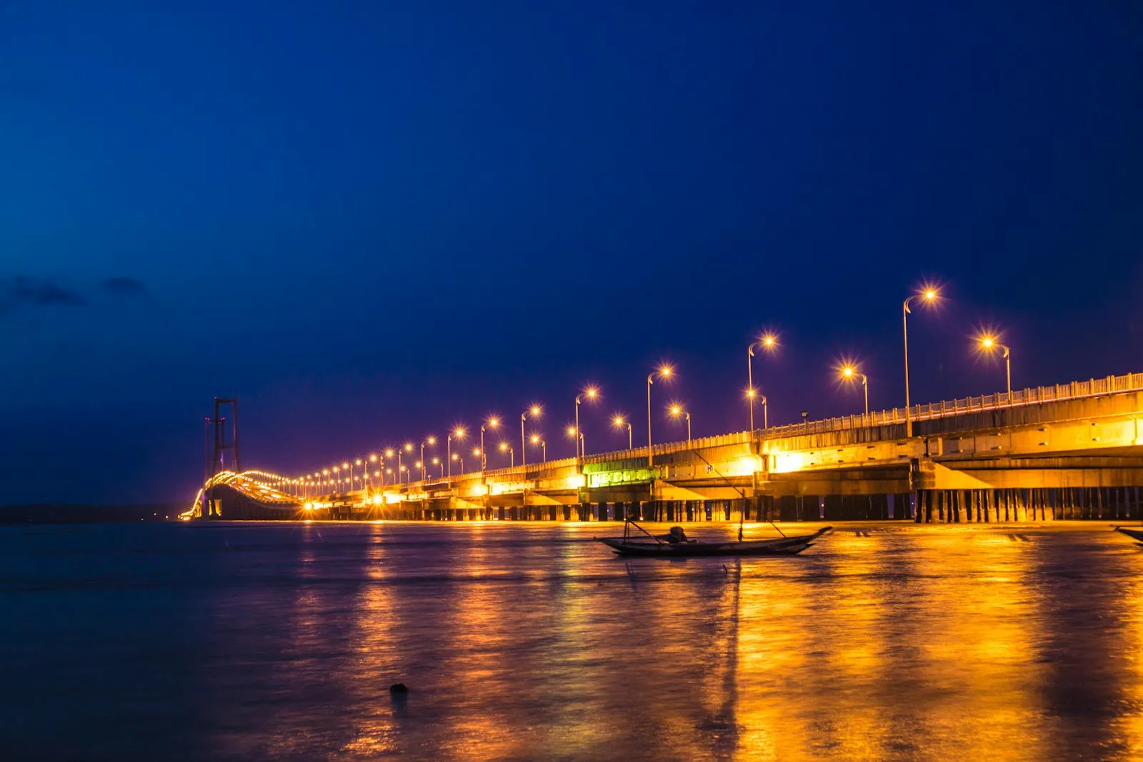 Illuminated Bridge at Night