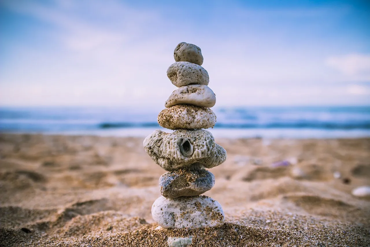 beach, balance, rocks