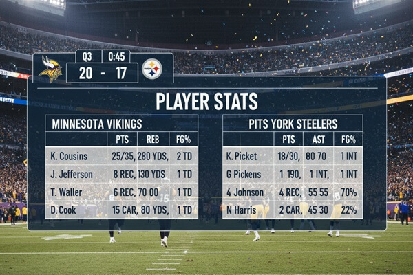 Minnesota Vikings vs Pittsburgh Steelers Match Player Stats