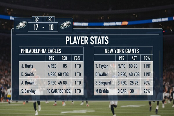 Philadelphia Eagles vs New York Giants Match Player Stats